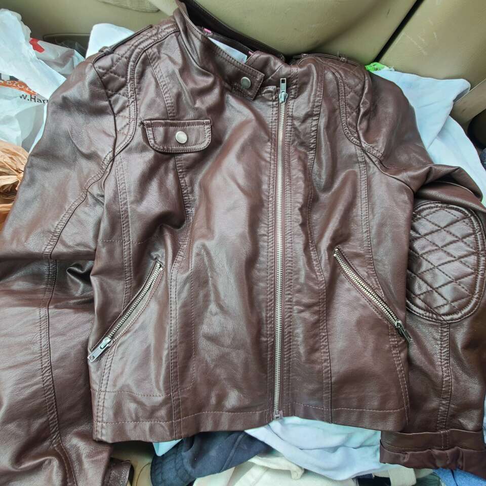 Tan Xhilaration faux leather LARGE bomber jacket