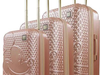 FUL Disney Mickey Mouse 3-Piece Rolling Luggage Set, Hardside Suitcase with Spinner Wheels - Rose Gold
