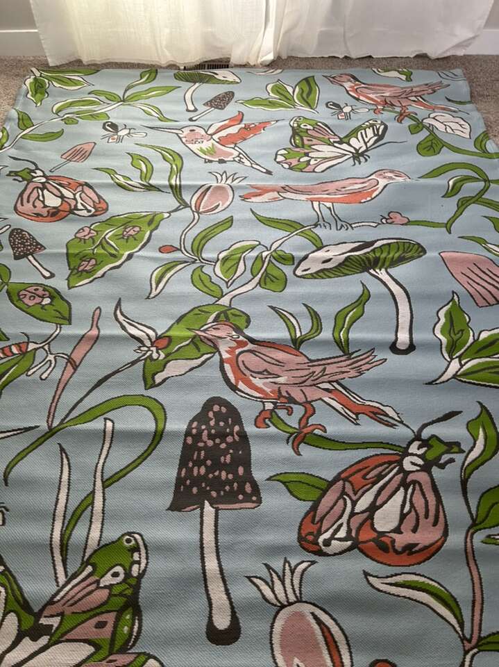 Birds & Butterflies 7x10 Blue Area Rug