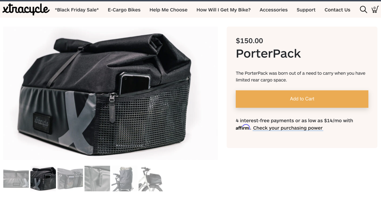 Xtracycle Porter Pack bike bag (SILVER!)