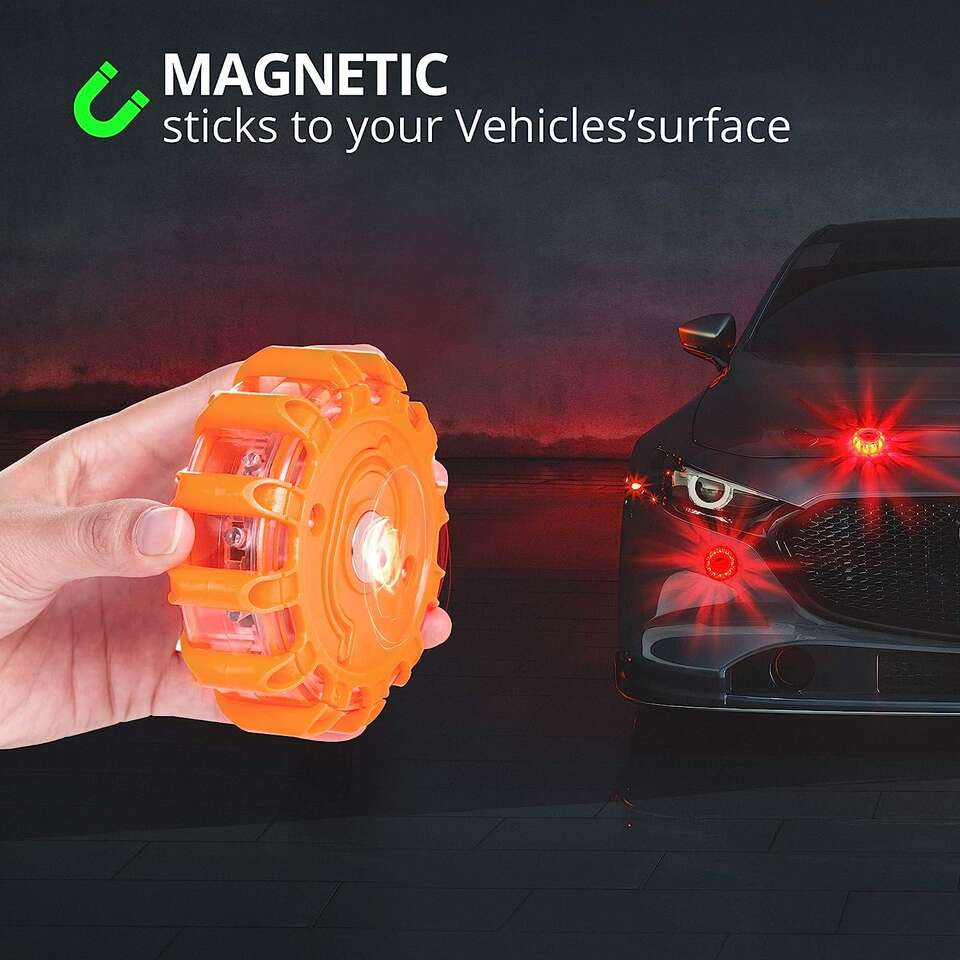LED Road Flares Emergency Safety Lights Roadside Security Flashing Beacon Disc Magnetic Base & Hook