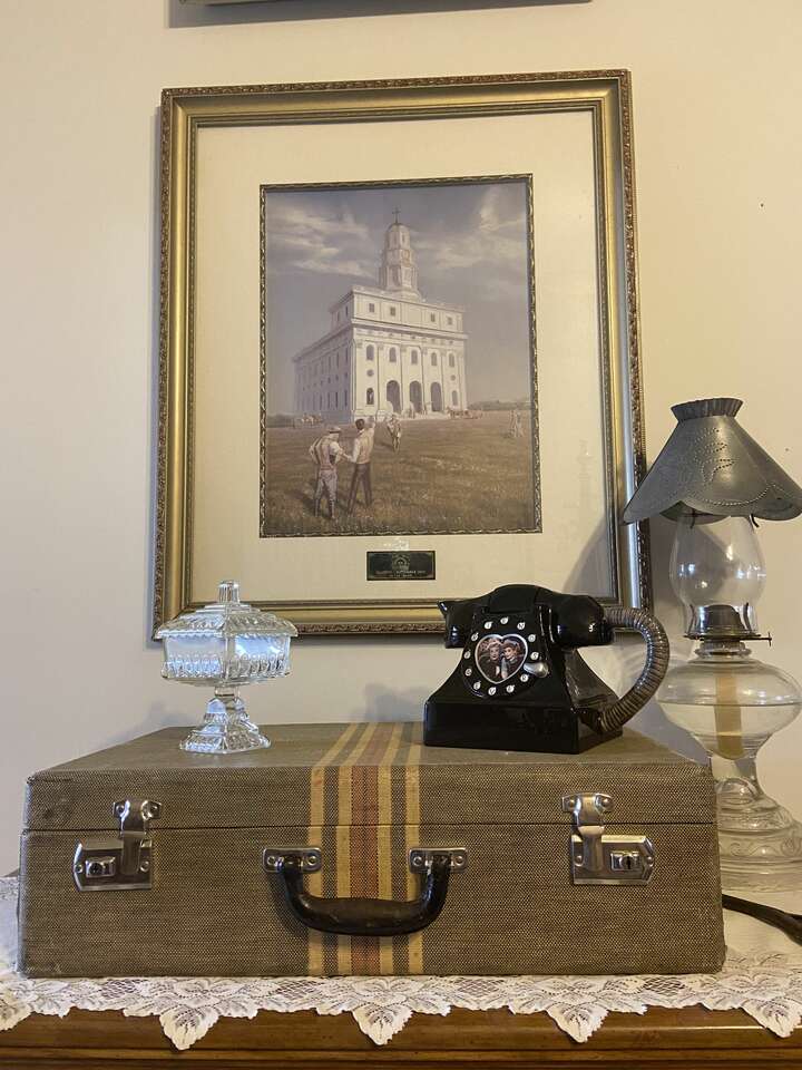 Vintage 1930's Striped Tweed Suitcase