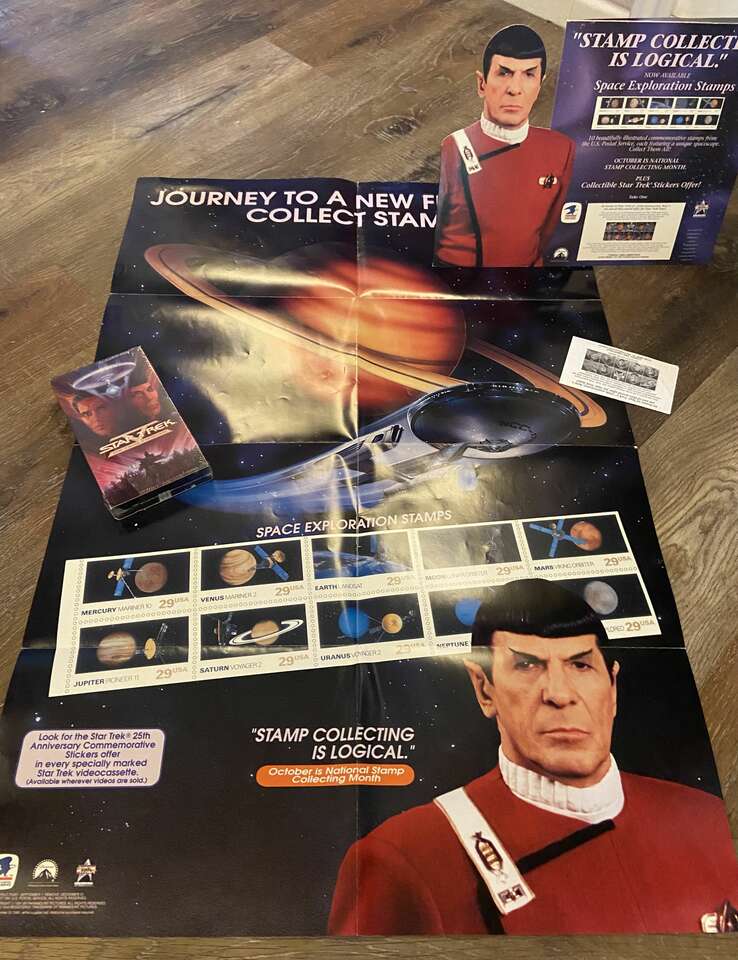 Extremely RARE, 1991 Star Trek Stamp Collecting is Logical Post Office Standee, Poster and sealed Movie Bundle