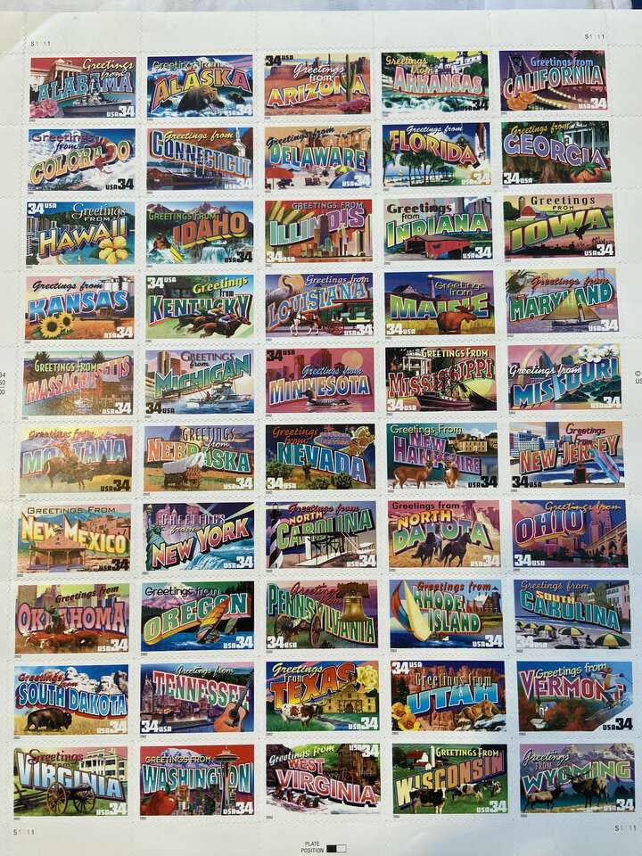 2002 US Postage Stamps #3561-3610 Mint Full Sheet / 50 - Greetings From America