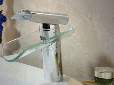 Set of Two, Glass Waterfall Single Handle Basin Mixer Taps