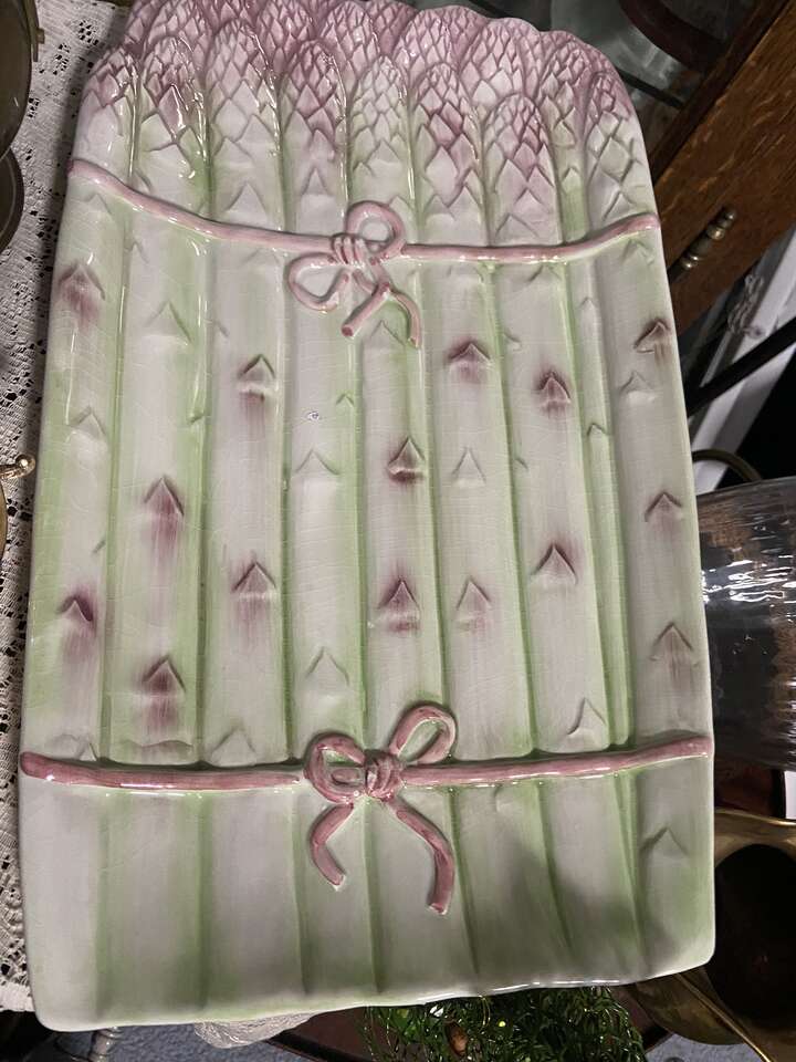 Vintage Italian Majolica Asparagus Serving Dish Platter