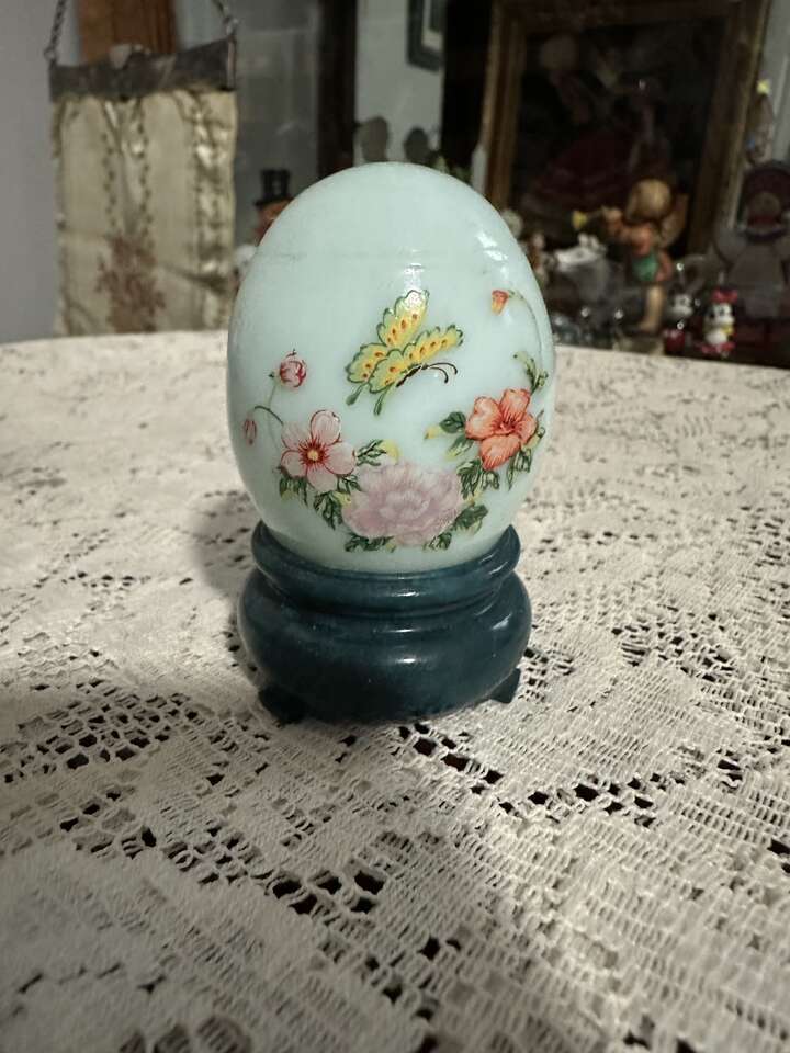 Vintage 70's Avon Oriental Egg w Butterfly and Spring Flowers Cologne Bottle