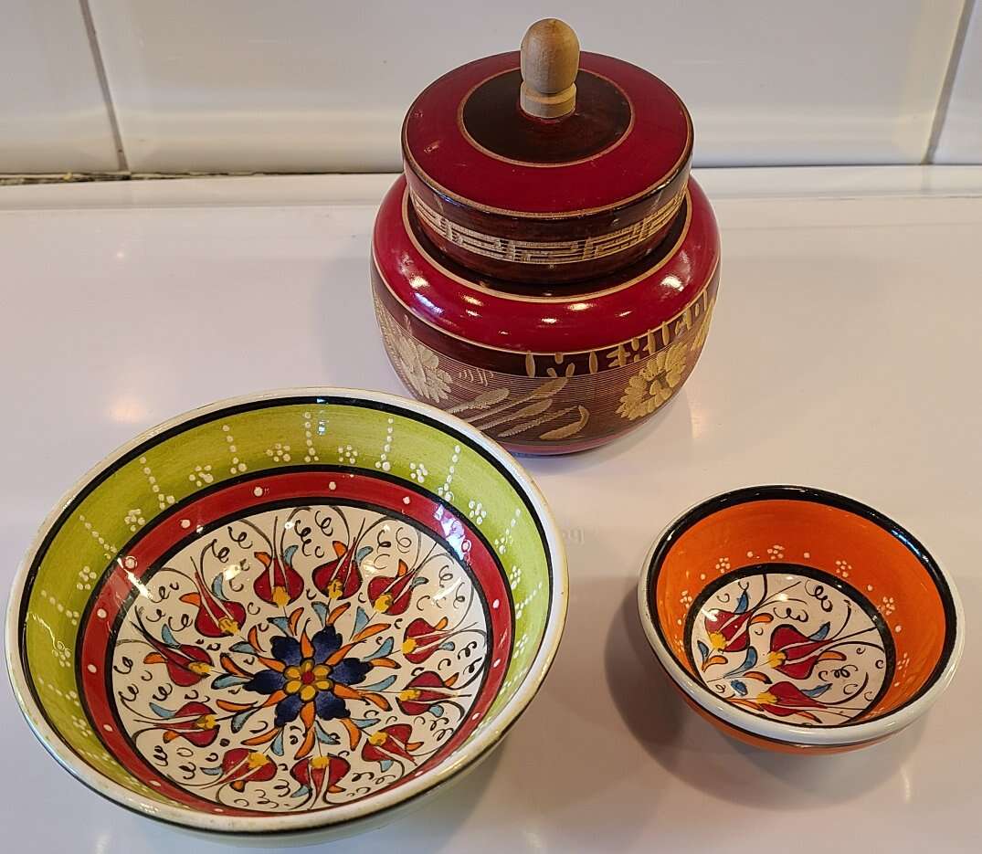 2 Bowls + Wood Container