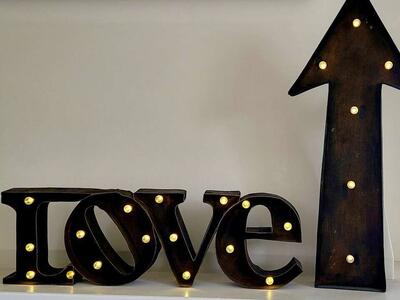 Light Up Love + Arrow Metal Signs