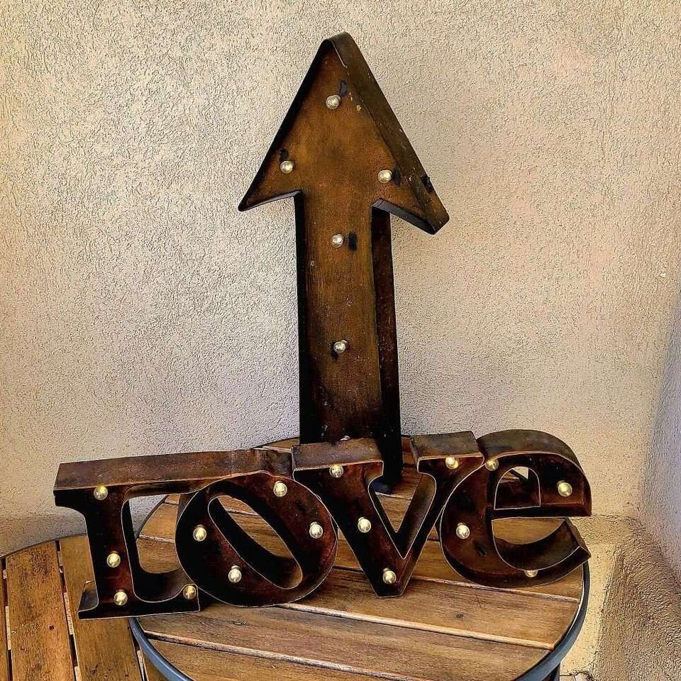 Love + Arrow Light Up Metal Signs