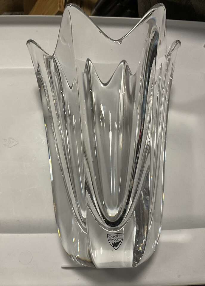 Vintage Orrefors BELLE Sweden Crystal Vase Signed