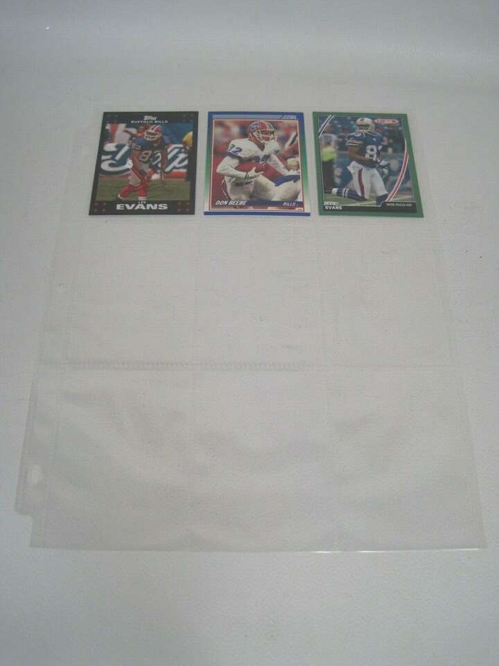 Lot of 3 Buffalo Bills NFL Player Cards With Binder Sheet (Lee Evans, Don BeeBe)