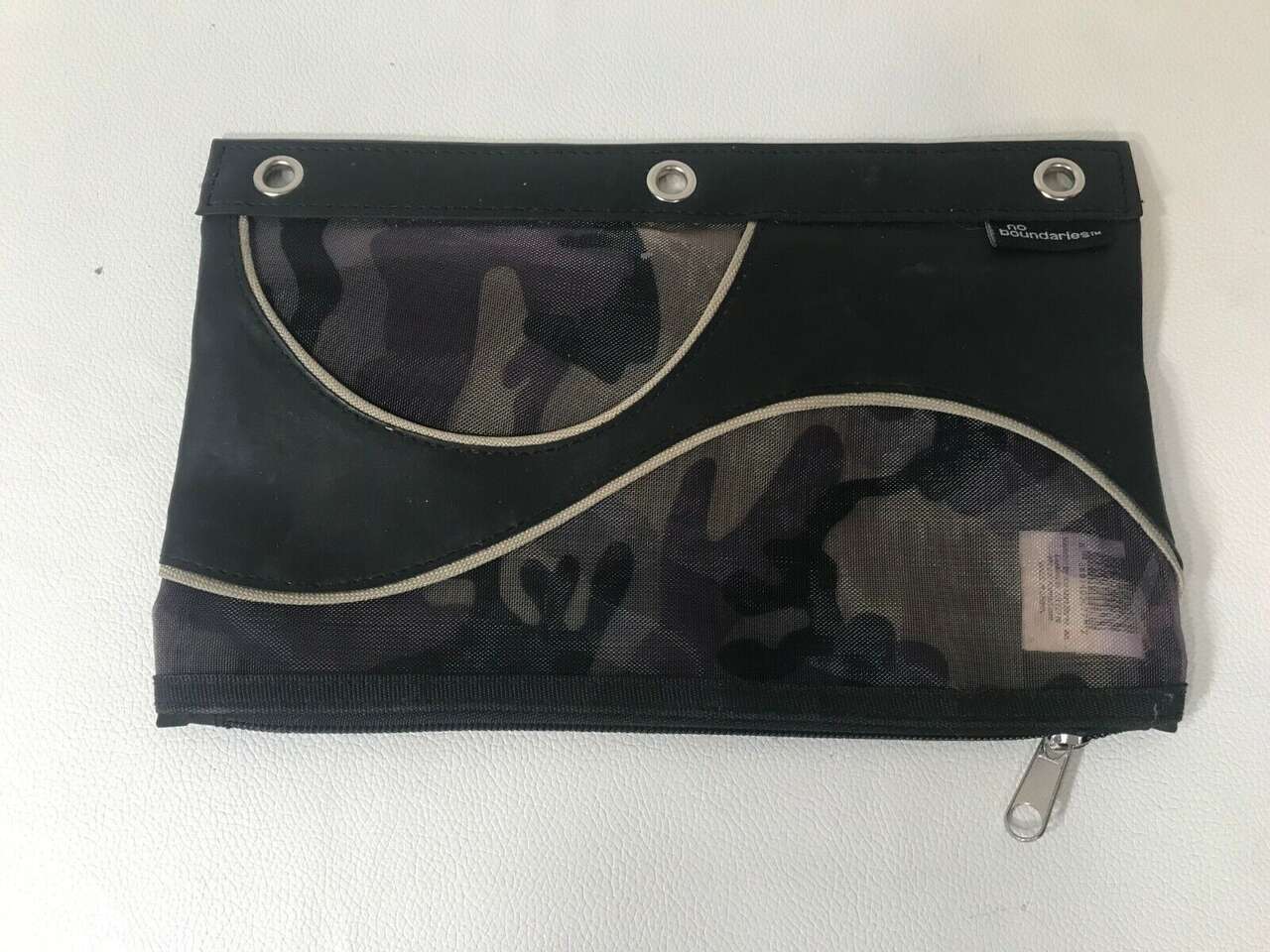 Binder Pencil Case Pouch Camoflauge Green and Black 3-Ring Zipper
