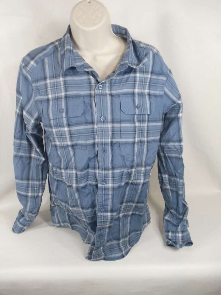 Helix Brand Boys Long Sleeved Button Down Light Blue Plaid Shirt Size X-Large