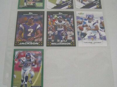 Lot of 7 Minnesota Vikings NFL Player Cards With Binder Sheet (Tarvaris Jackson)