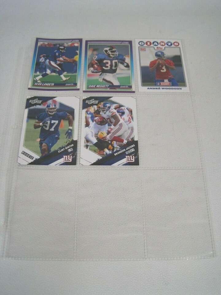 Lot of 5 New York Giants NFL Player Cards With Binder Sheet (Brandon Jacobs)