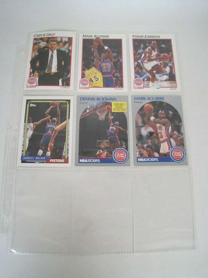 Detroit Pistons Lot Of 6 NBA Player Cards with Binder Sheet (Mark Aguirre, rare)