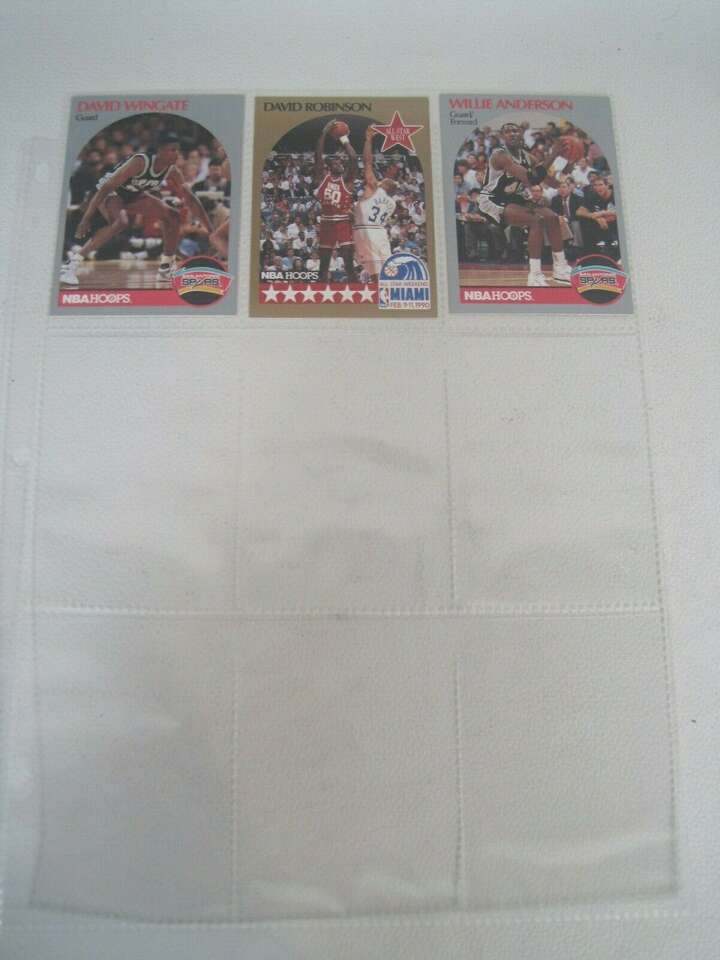Lot of 3 San Antonio Spurs NBA Player Cards With Binder Sheet (David Robinson)