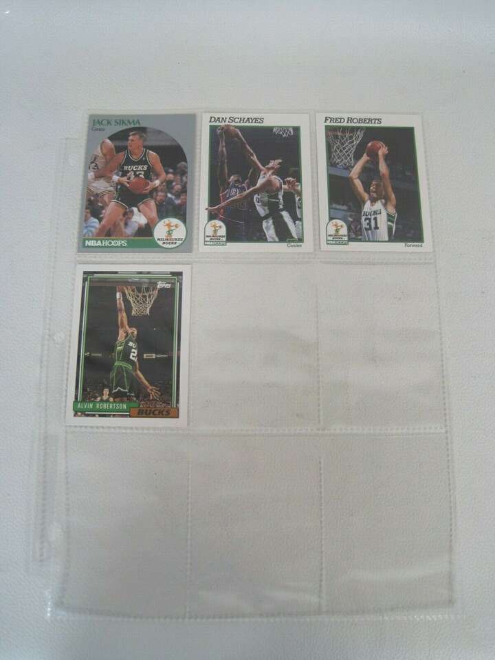Lot of 4 MILWAUKEE BUCKS NBA Player Cards With Binder Sheet (Alvin Robertson)