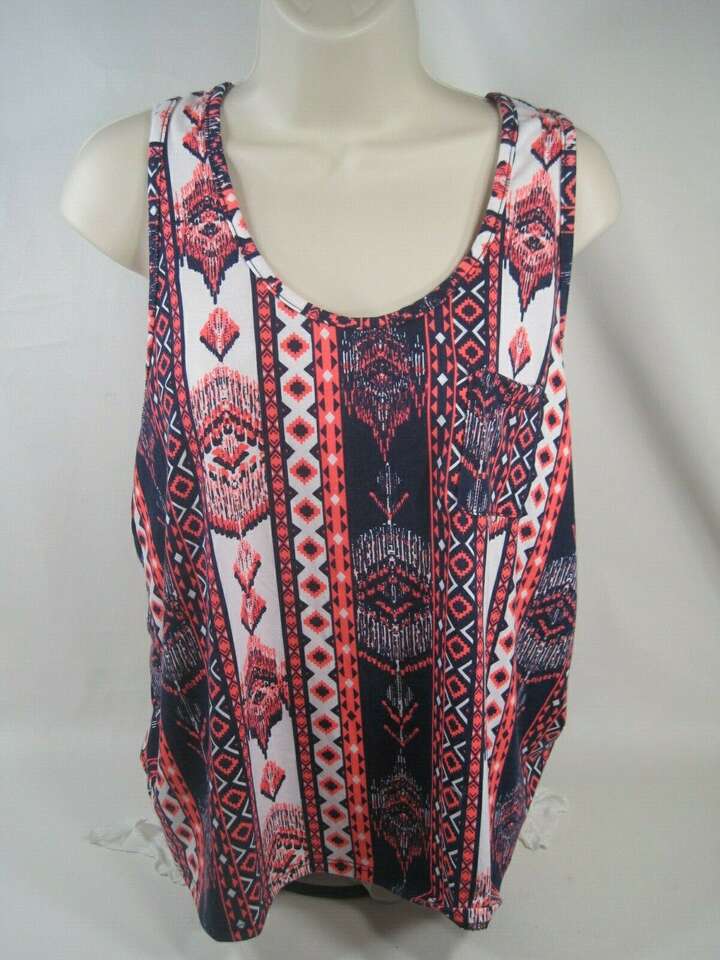Julie's Closet Women's Pink & Blue Geometric Tank with Shirt Pocket Top X-Large