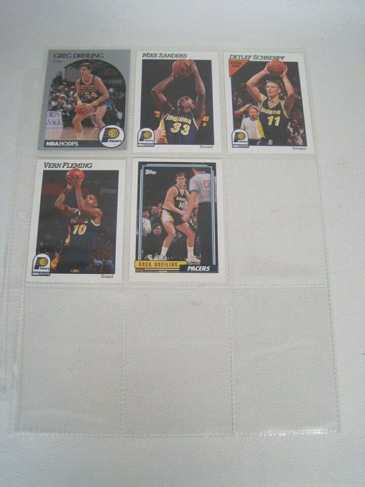 Lot of 5 Indiana Pacers NBA Player Cards With Binder Sheet (Greg Dreiling, rare)