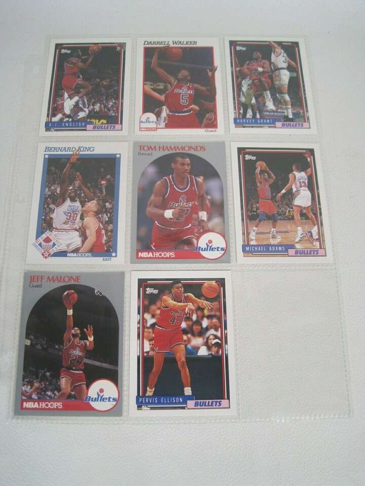 Lot of 8 WASHINGTON BULLETS NBA Player Cards With Binder Sheet (Darrell Walker)