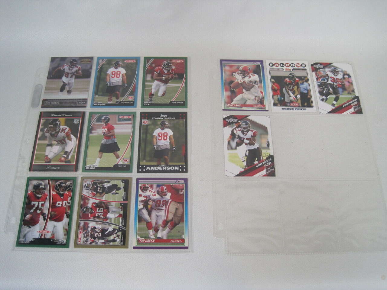 Lot of 13 Atlanta Falcons NFL Player Cards With Binder Sheets (Jamaal Anderson)