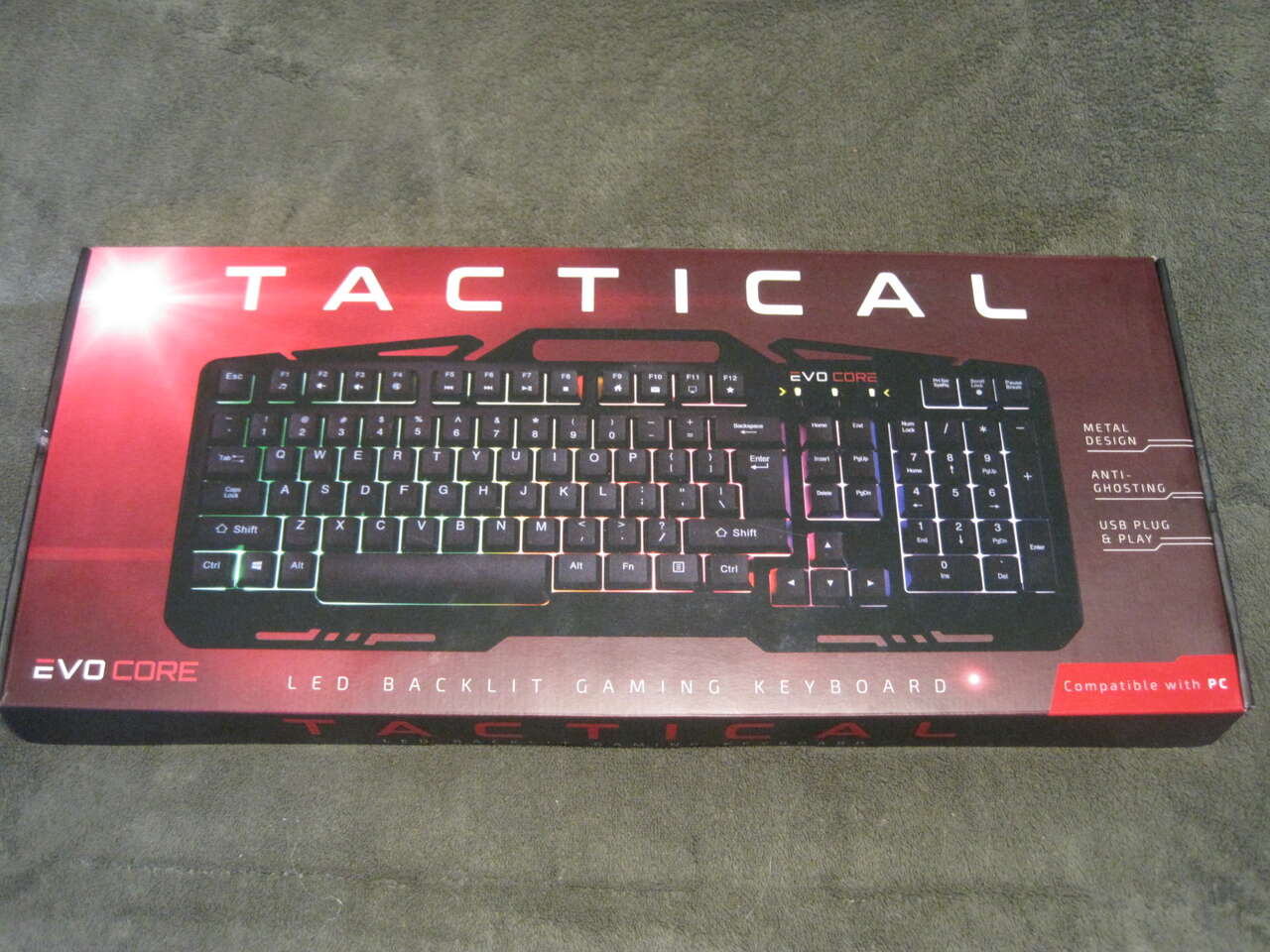 Tactical RGB LED Backlit Gaming USB Metal Keyboard by Evo Core for PC and Mac OS