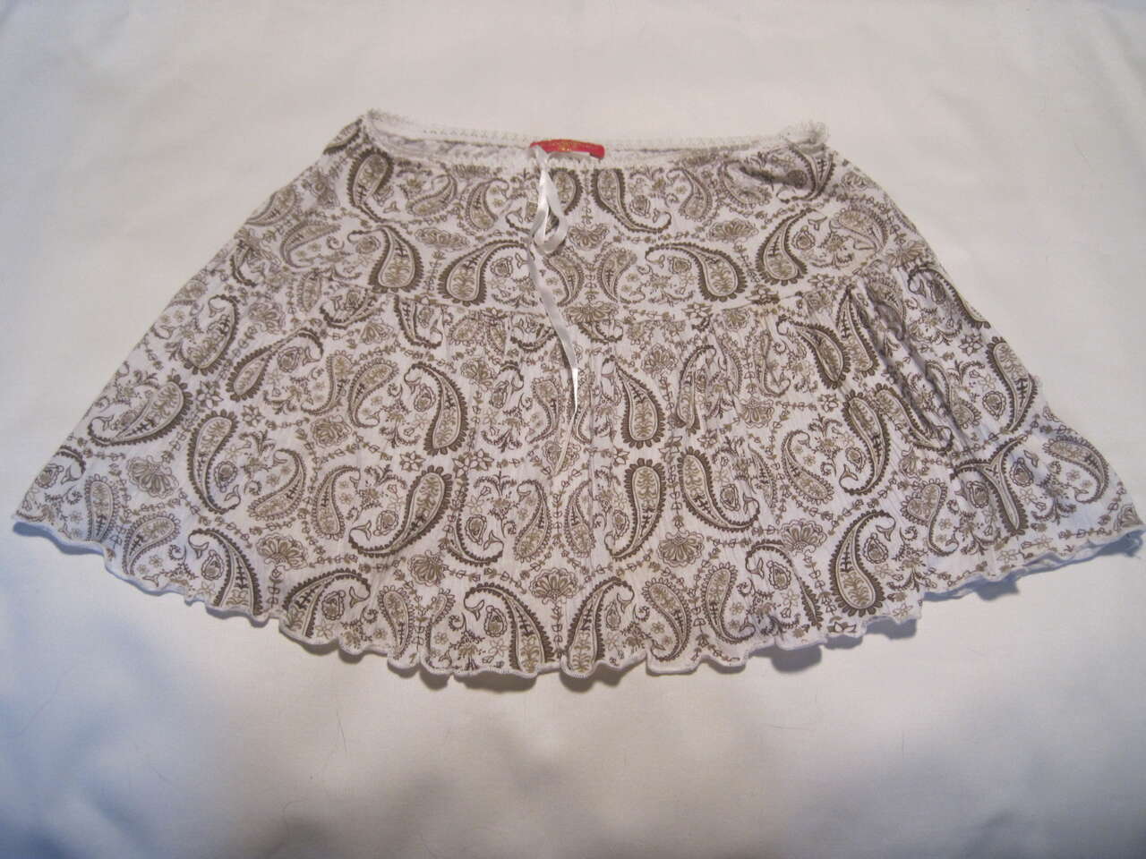 JULIE'S CLOSET WHITE BROWN COTTON FLORAL WOMEN'S MEDIUM SHORT ELASTIC SKIRT
