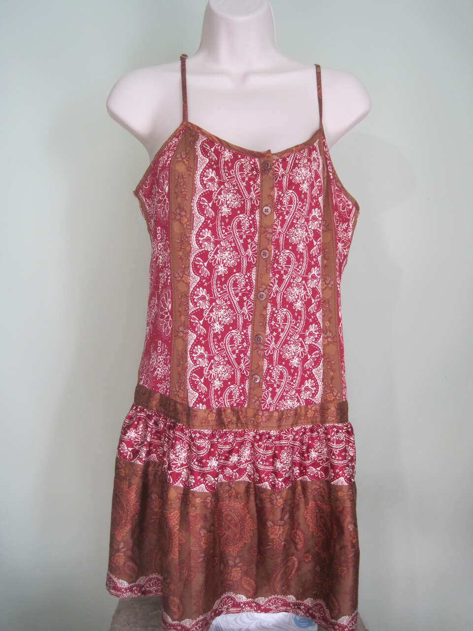 Charlotte Russe Women's Large Silk Polyester Red Brown Floral Sleeveless Dress