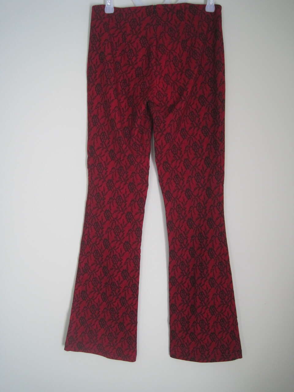 Luna Chix Women's Size 5/6 Red & Black Floral Vintage Bootcut Flare Rayon Pants