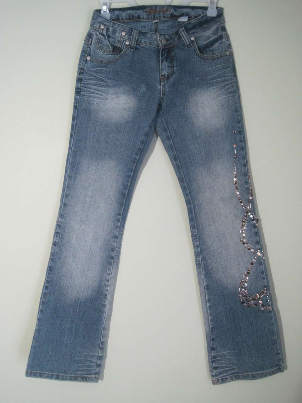 YOUNIQUE Women's Jr Size 5 Embellished Low Rise Y2K Vtg Flare Bootcut Blue Jeans