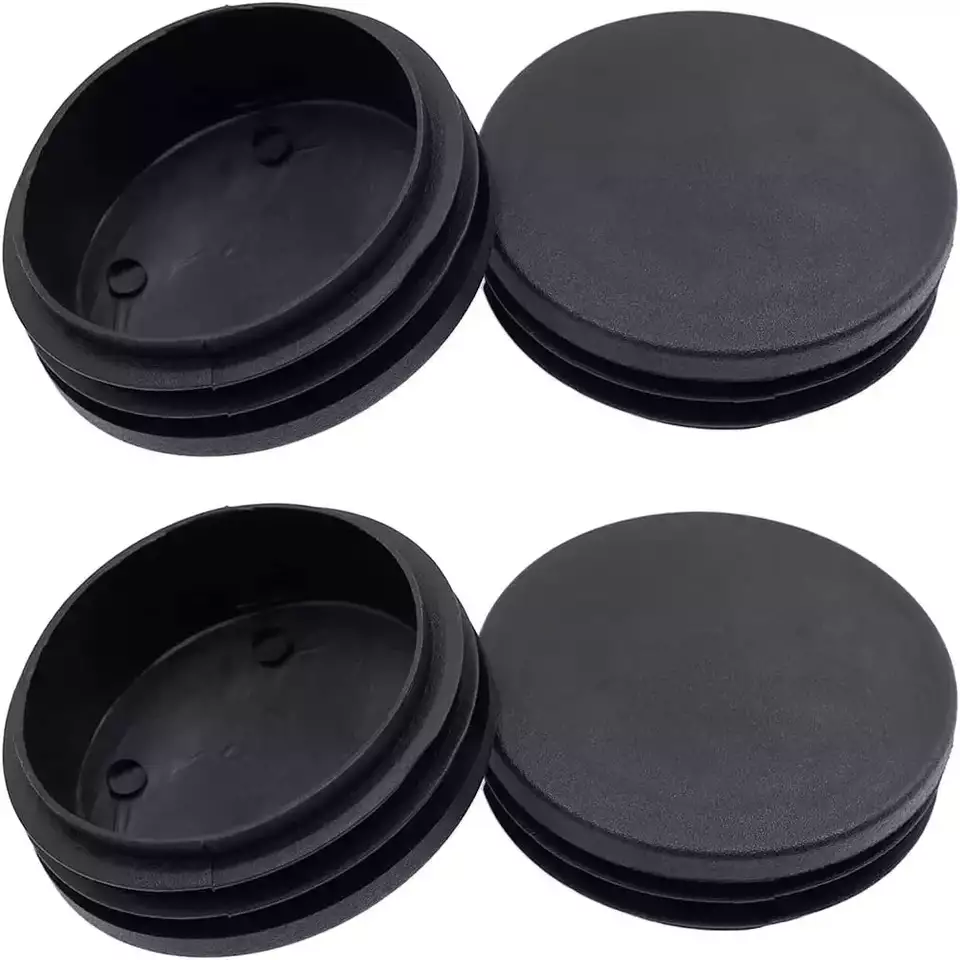 Set of Two 76mm (3 inch) Round Plastic Pipe Tubing End Cap Plugs Black