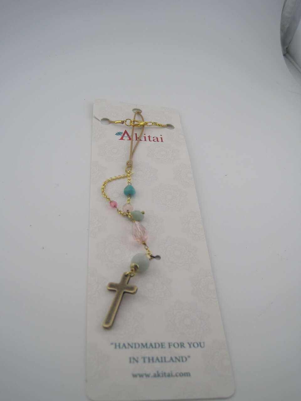 Cross Hanging Car Mirror Ornament Amazonite and Crystal Bead Charm Suncatcher