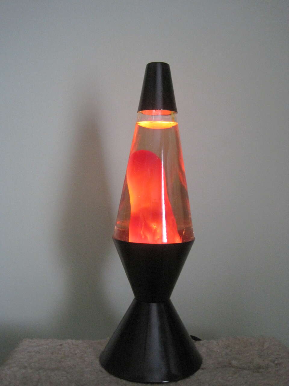 Vintage Custom 15.5 Inch Lava Lamp Amber Wax Clear Liquid Black Base (new bulb)