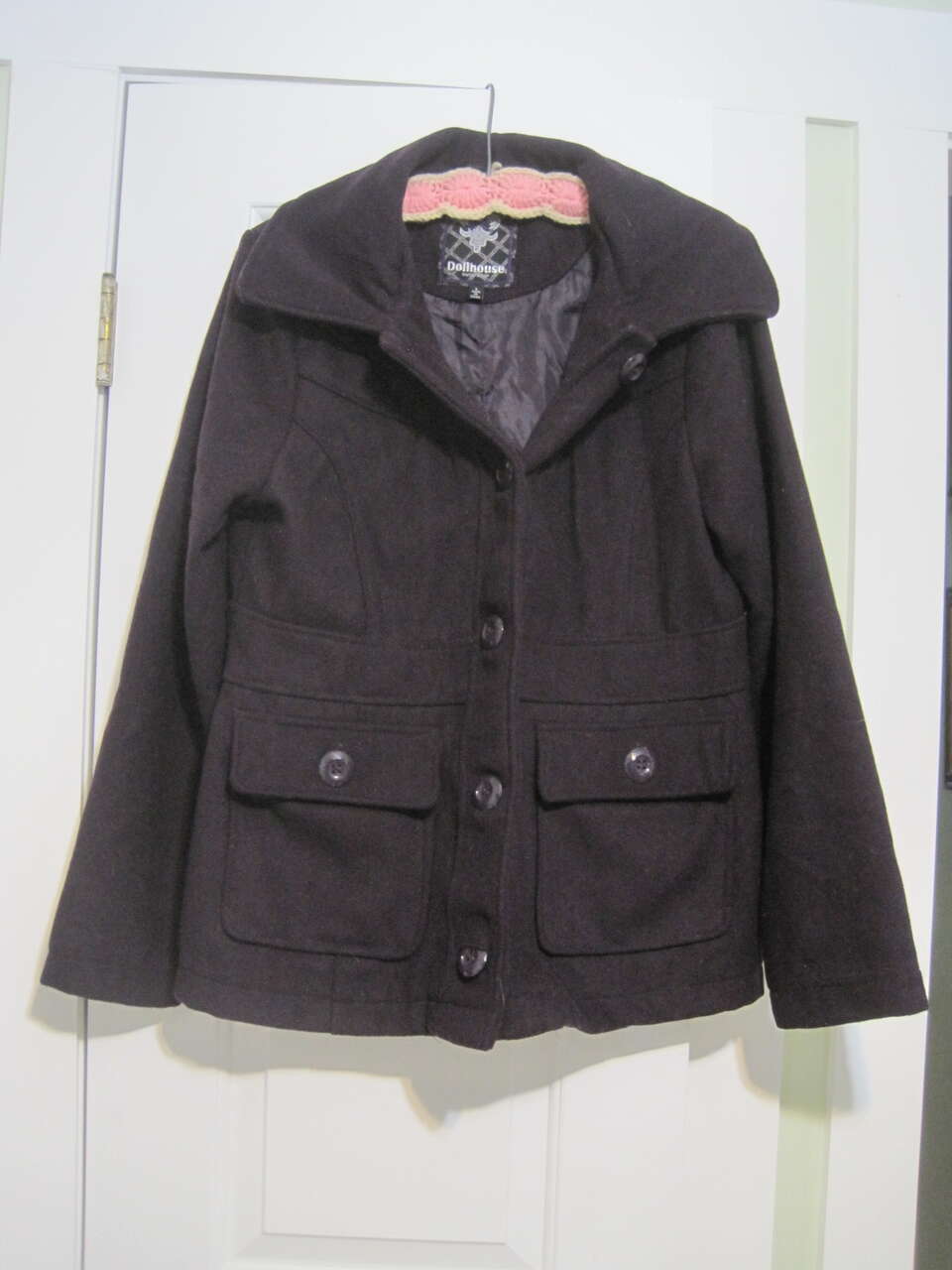 Dollhouse Women's Size L Purple Double Breasted Pea Coat Lining Polyester/Wool