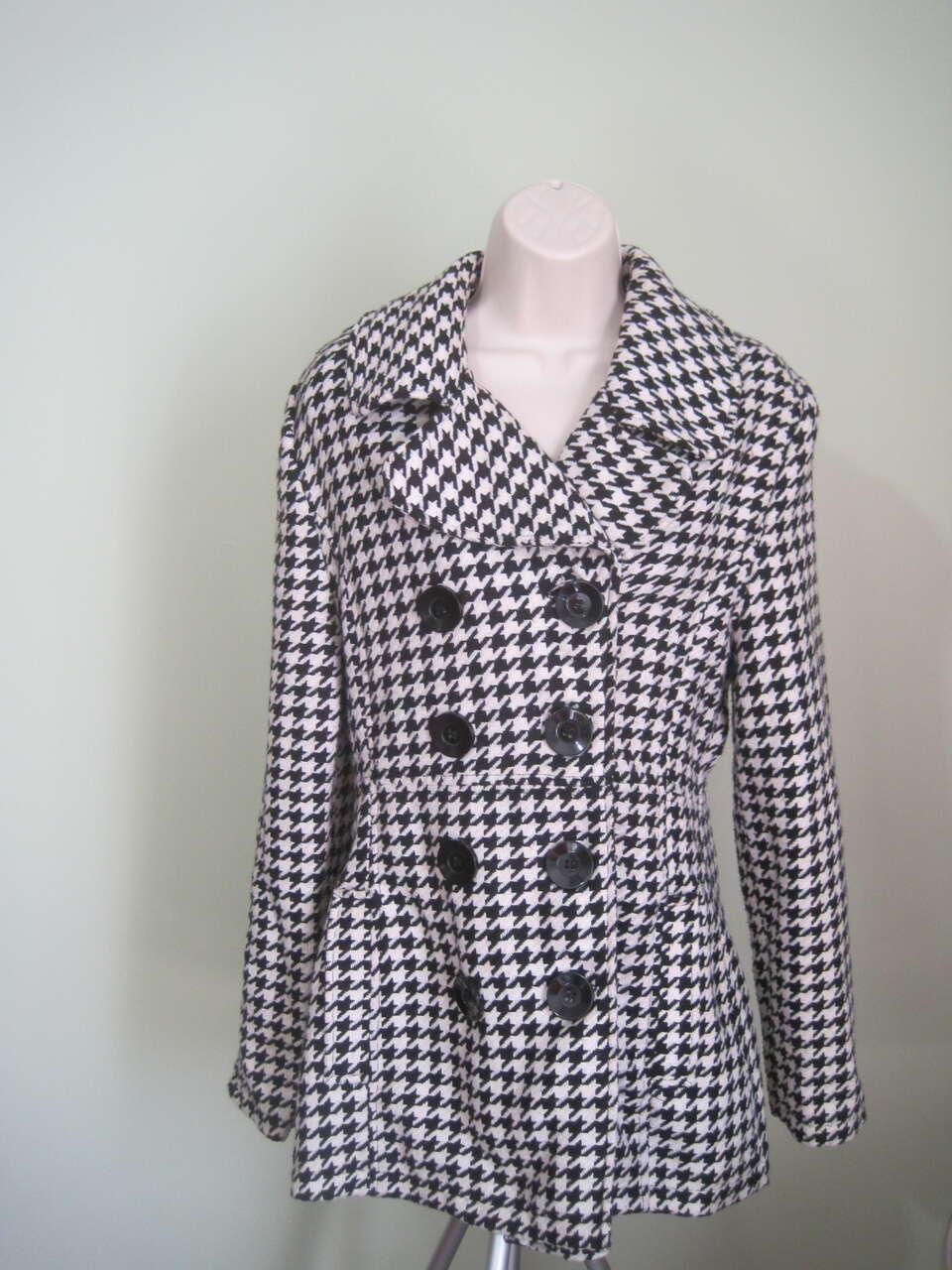 Rue 21 Long Sleeve Button Up Casual Checked Coat Womens Size Medium Black White