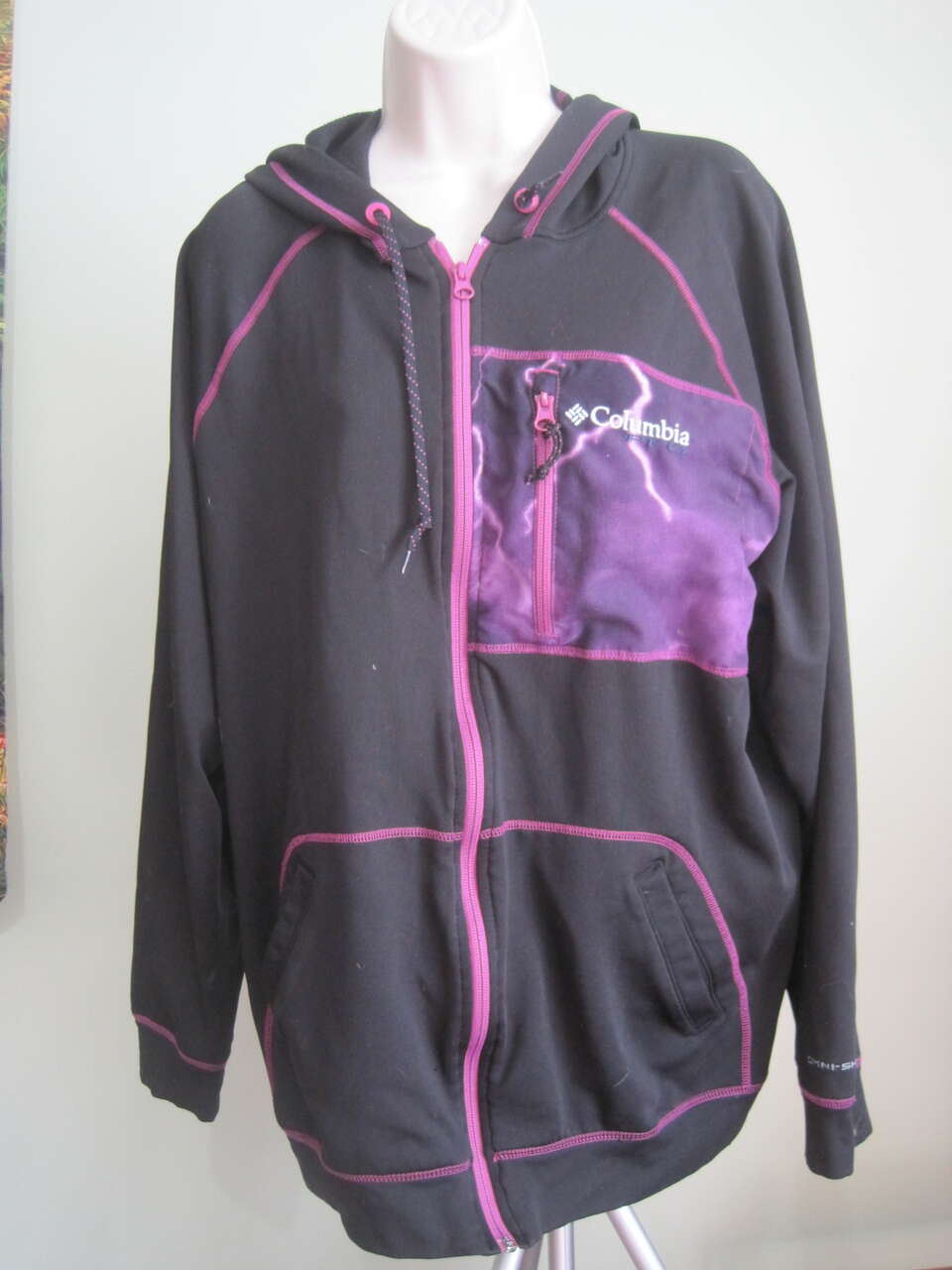 Columbia Hoodie Mens Womens L Black Purple PFG Omni Shield Zip Sweatshirt Jacket