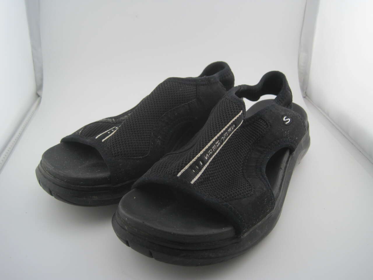 Skechers Sport Sandals Womens 7 Slingback Black Mesh Suede Slip On Open 45193