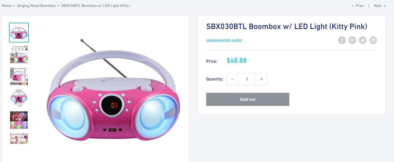 New in Box Singing Wood Audio Pink Boom Box