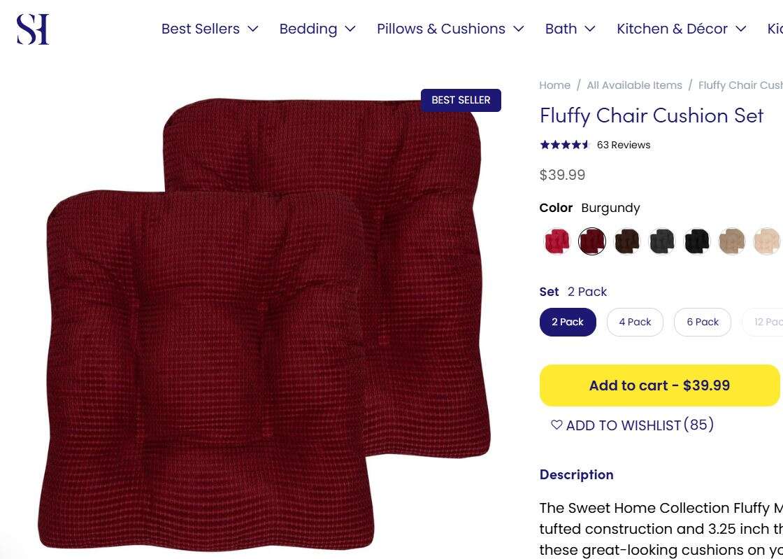 Pair of New burgundy memory foam chair pads - Sweet Home Collection