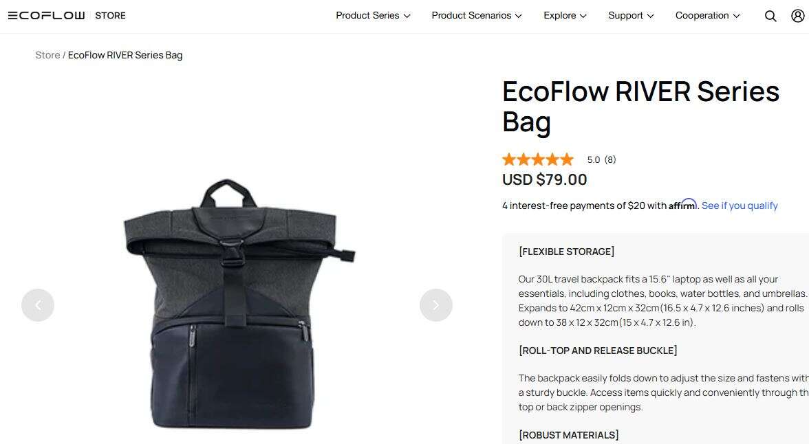 New in Box EcoFlow Roll Top Backpack