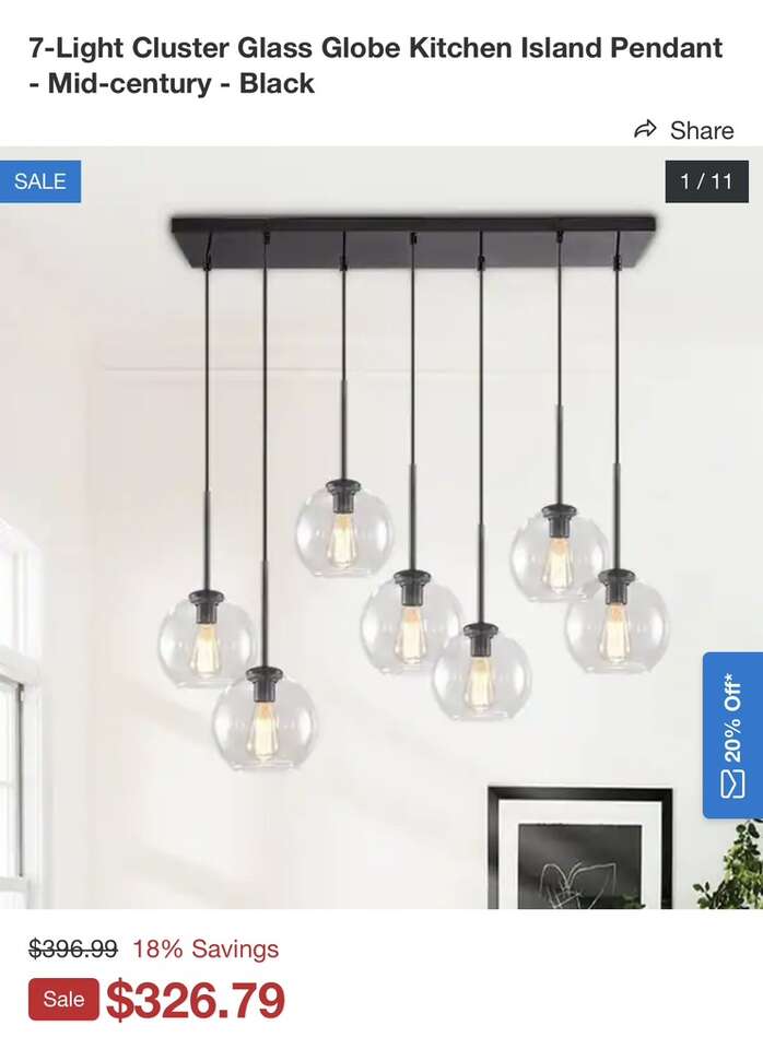 7-Light Cluster Glass Globe Kitchen Island Pendant