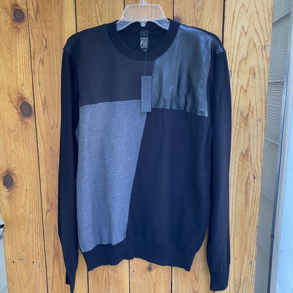 New Mens Faux Leather Sweater