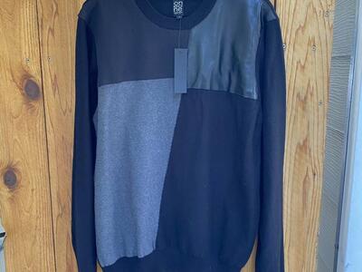 New Mens Faux Leather Sweater