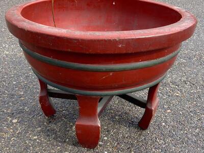 Antique Chinese Footed Red Lacquer Wooden Basin for Water