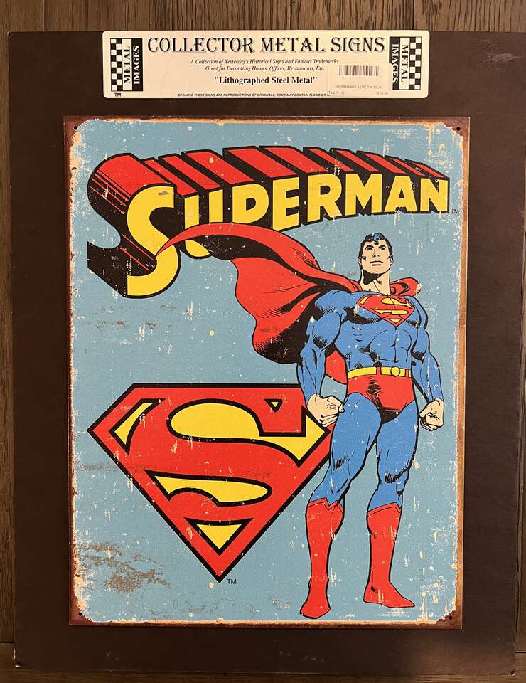 Superman – Lithographed Steel Metal – Collector Metal Sign 12-1/2” x 16”