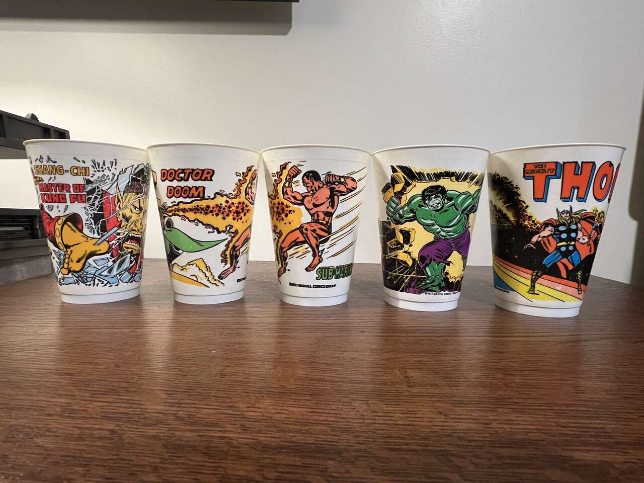 1977 Marvel Comics Group Slurpee Cups (x9) – RARE PRINTING – NO STORE BRANDING, made in the USA