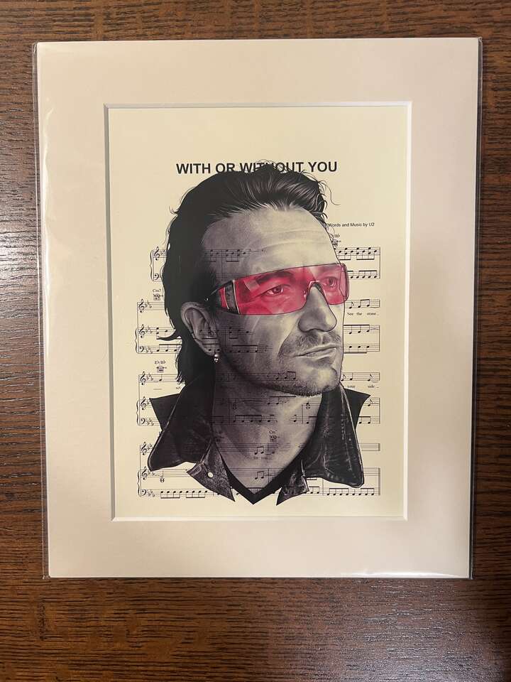 U2 Bono Lithograph – With or Without You lyrics