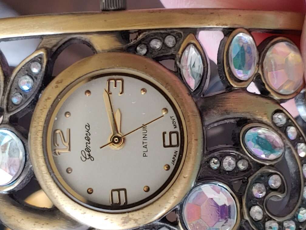 Geneva Platinum Ladies Cufflink watch with Japanes